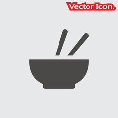 Bowl and Chopsticks Icon isolated sign symbol and flat style for app, web and digital design. Vector illustration.