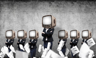 Business women with old TV instead of head.
