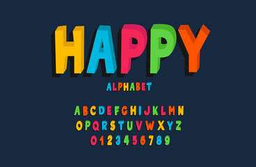 Children's font, alphabet, letters and numbers. Vector Illustration