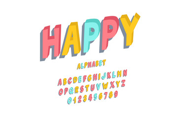 Children's font, alphabet, letters and numbers. Vector Illustration