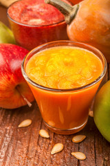 Smoothie of pumpkin, apples and beetroot.Fresh, healthy and homemade.