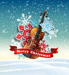 Christmas motive with violin and paper snowflakes
