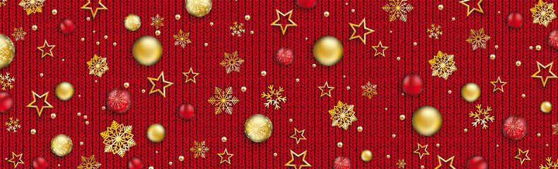 Christmas Baubles Stars Golden Snowflakes Bauble Red Knittin Header