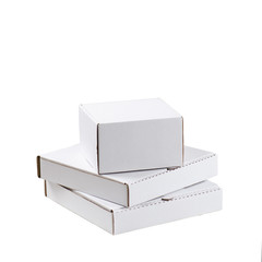 White boxes isolated on white background. Parcels, delivery service.