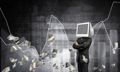 Businessman with monitor instead of head.