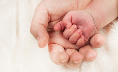 loving mom hold baby's gentle hands