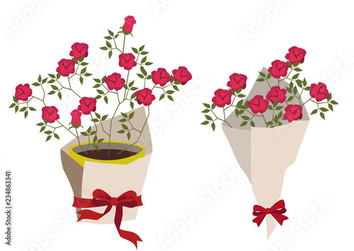 バラの花のクリップアート バラの花のデザイン素材 赤いバラのプレゼントのイラスト バラの花のブーケ Art Wall Mural A Tomoko Arakawa