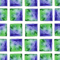 Seamless pattern with handpainted watercolor blocks, squares