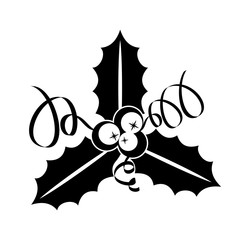 Holly berry branch. Leaves for traditional ornamental wreath from plants for greeting cards for for Merry Christmas and Happy New Year.