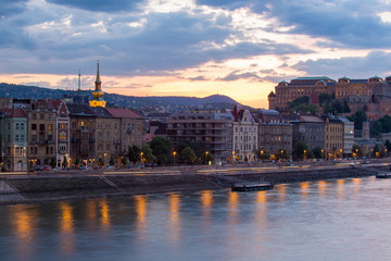 Cityscape of  Budapest, Spring. Panorama of  Danube river and  city  .Sunset.