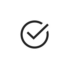 Tick check mark icon vector symbol, line art outline black checkmark isolated, checked icon or correct choice sign, check mark or checkbox pictogram