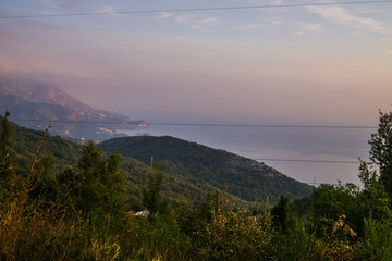 Obraz premium Beautiful view of the mountains .Fog falling on the mountain peaks in Montenegro. September 2018