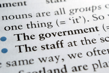The government phrase in English textbook Selective focus