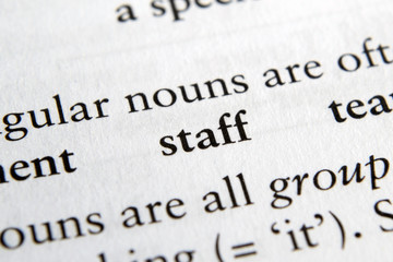 Staff phrase in English textbook Selective focus