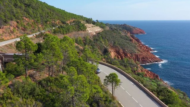 France, Provence-Alpes-Cote d'Azur, Var department, Aerial view of  Esterel coast between Cannes and St-Raphael,