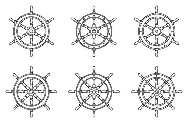 Ship wheel icon set. Vector thin line
