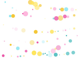 Memphis round confetti festive background in cyan blue, pink and yellow. Childish pattern vector.