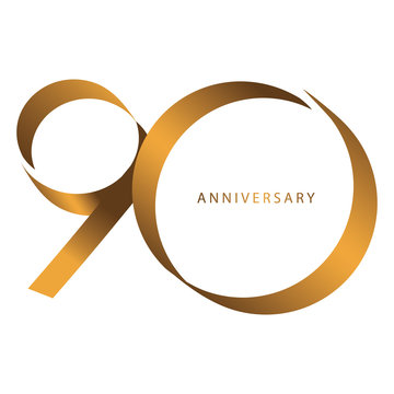 Handwriting, Celebrating, anniversary of number 90th year anniversary, birthday. Luxury duo tone gold brown for invitation card, backdrop, label, logo , advertising or stationary