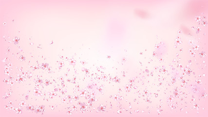 Nice Sakura Blossom Isolated Vector. Feminine Falling 3d Petals Wedding Border. Japanese Nature Flowers Wallpaper. Valentine, Mother's Day Watercolor Nice Sakura Blossom Isolated on Rose