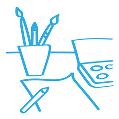 Handgezeichnete Malutensilien in blau