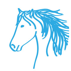 Handgezeichneter Pferdekopf in blau