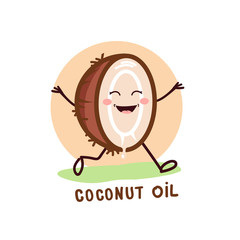 cute coconut oil logo organic natural product vector emblem