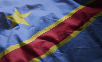 Democratic Republic of the Congo Flag Rumpled Close Up