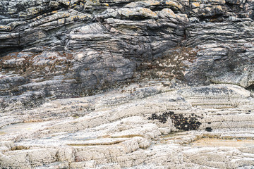 Rock formations on Point of Sleat Beach, Scotland, UK.