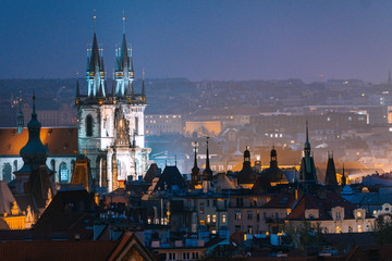 panoramic view of prague old town by night, czech republic