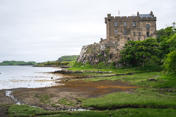 Dunvegan Castle on a gloomy day, Scotland, UK