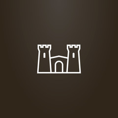 white sign on a black background. vector outline sign of line art double-towered castle