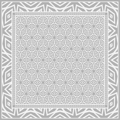 Design print for kerchief. The pattern of geometric floral ornament. Vector illustration. The idea for design prints for neck scarves, carpets, bandanas