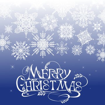 Holiday greeting with snowflake background. Merry Christmas
