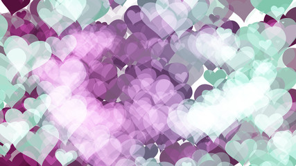 Abstract background with various multicolored hearts. Big and small.