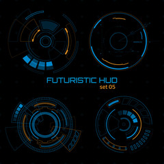 Set of sci fi futuristic user interfaces on dark background. Vector illustration.