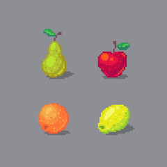 Pixel art fruits set.