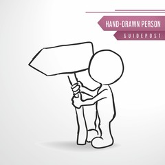 Sketch vector person, men with clean banner/clipboard. Ready for your text