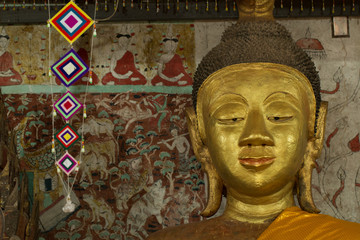 Buddha statue in Wat Pho Chai temple on Na Haeo, Province on September 08,2017, Loei Province, Thailand.