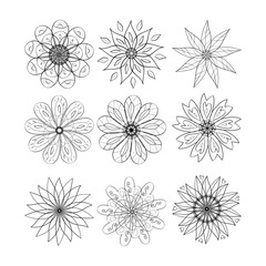 Obraz premium Flowers. Set. Sign, symbol. Doodle. Spirograph