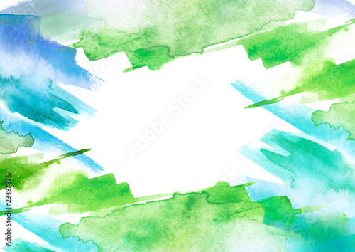 Watercolor Blue Green Background Blot Blob Splash Of