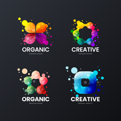 Modern creative abstract organic vector corporate identity logo sign isolated on dark. Premium quality multicolor logotype emblem illustration set. Fashion colorful natural badge design layout bundle.