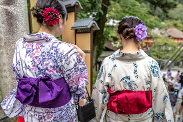 Fototapeta premium Women dressing like geishas in Japan
