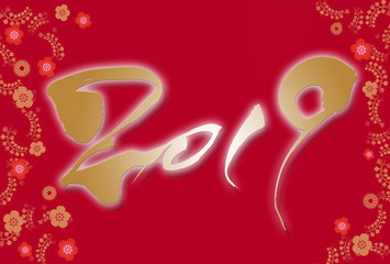年賀イメージ　和柄と「2019」