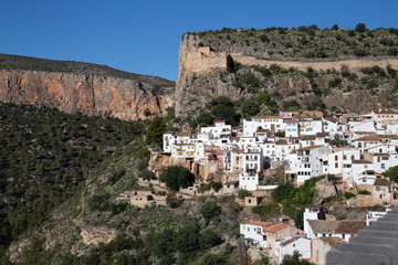 Chulilla, Valencia, Spain. Village of white houses located between mountains a sunny morning.