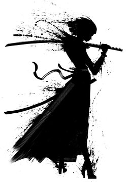 A young samurai girl with katana