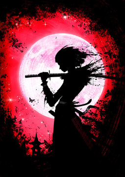 A young samurai girl with katana
