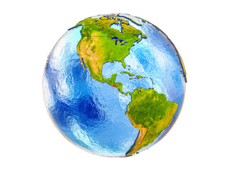El Salvador on 3D model of Earth with country borders and water in oceans. 3D illustration isolated on white background.