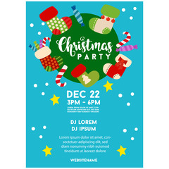 blue christmas poster socks flat style