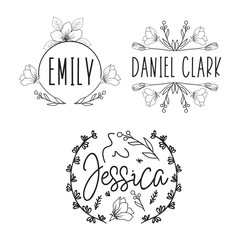 Hand drawn logo collection. Logo design with flowers and beautiful fonts. For designers, florists, Wedding Planner, photographers and other creative professions