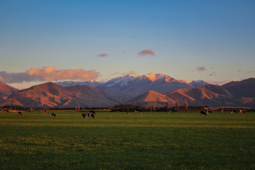 mountain landscape during sunrise near Methven in Canterbury, South Island, New Zealand